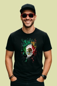 Tricou Mexico Steag Splash Art, Copii | Dama | Barbat, culoare negru - Img 2