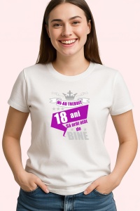 Tricou Mi Au Trebuit 18 Ani Bine Mov, din bumbac 100%, tricou alb, Dama | Barbat - Img 3