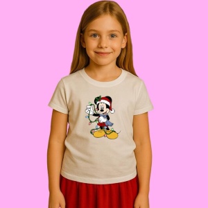Tricou Mickey Ghirlanda Lumini Craciun, din bumbac 100%, tricou alb, Copii | Dama | Barbat