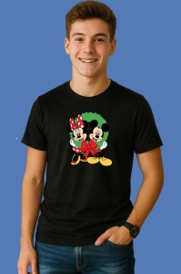 Tricou Mickey Si Minnie In Coronita Cu Fundita Rosie, din bumbac 100% Copii | Dama | Barbat - Img 2