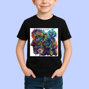 Tricou Microscop artistic cu forme si linii psihedelice Copii | Dama | Barbat, culoare negru - Img 4