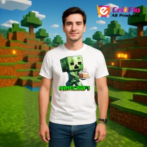 Tricou Minecraft Creeper Cu Tort Tricou Alb Copii | Dama | Barbat