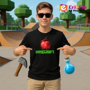 Tricou Minecraft Marul Rosu Tricou Negru Copii | Dama | Barbat - Img 2