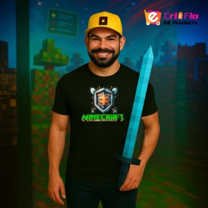 Tricou Minecraft Scut Pixelat Tricou Negru Copii | Dama | Barbat - Img 5