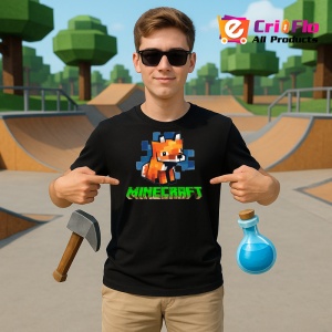 Tricou Minecraft Vulpisor Portocaliu Tricou Negru Copii | Dama | Barbat - Img 2