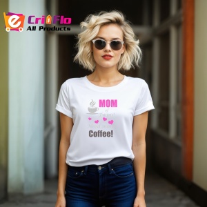 Tricou Mom Twins Need Coffee, din bumbac 100%, tricou alb, Dama | Barbat - Img 6