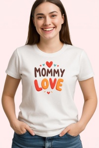 Tricou Mommy Love Text Colorat Inimi, din bumbac 100% , tricou alb pentru Dama - Img 2