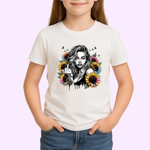 Tricou monochrome woman sunflower accent, femeie monocrom cu accent floarea soarelui, Copii | Dama | Barbat