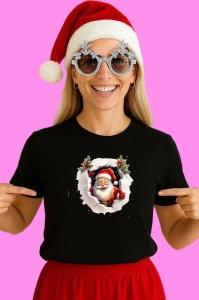 Tricou Mos Craciun Cu Fundal Alb Si Clopotel Craciun, din bumbac 100% Copii | Dama | Barbat