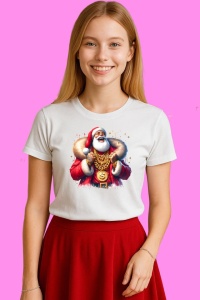 Tricou Mos Craciun Cu Haina De Blana Si Lant Cu Dolar, din bumbac 100%, tricou alb, Copii | Dama | Barbat - Img 1