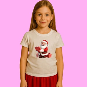 Tricou Mos Craciun Cu Sac Rosu Si Cadouri, din bumbac 100%, tricou alb, Copii | Dama | Barbat