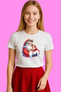 Tricou Mos Craciun Imbratisare Cu Copil, din bumbac 100%, tricou alb, Copii | Dama | Barbat - Img 3