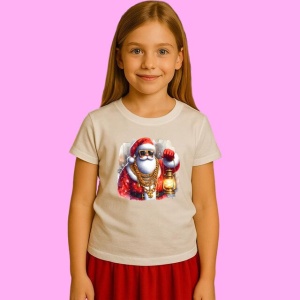 Tricou Mos Craciun Pozand Cu Lant Mare Si Ochelari, din bumbac 100%, tricou alb, Copii | Dama | Barbat