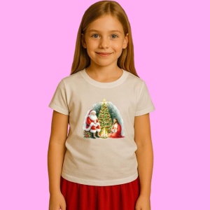 Tricou Mos Craciun Si Iisus La Brad Luminat, din bumbac 100%, tricou alb, Copii | Dama | Barbat - Img 2