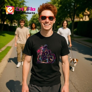 Tricou Motociclist cu vopsea stropita in fundal Copii | Dama | Barbat, culoare negru - Img 5