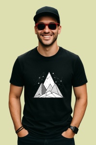 Tricou Munti Alb Negru Linii Geometrice, Copii | Dama | Barbat, culoare negru