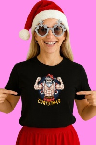 Tricou Muscular Santa Pose, din bumbac 100% Copii | Dama | Barbat
