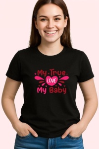Tricou My True Love My Baby Text Roz Inimi, din bumbac 100%, tricou negru Copii | Dama | Barbat - Img 3
