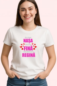 Tricou Nasa Regina Mesaj Roz, din bumbac 100%, tricou alb, Dama | Barbat
