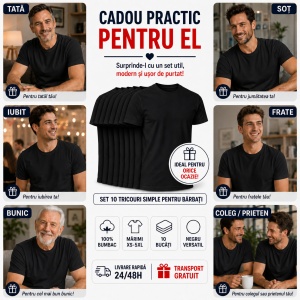 Tricou negru clasic barbat Set 10 tricouri Negre din bumbac 100%, Perfecte pentru Orice Ocazie - Img 4