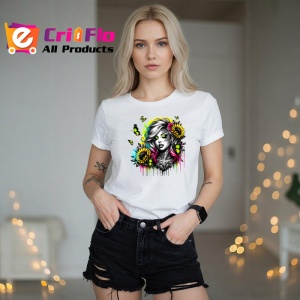 Tricou neon eyes girl flowers tattoo, fata cu ochi neon si tatuaje florale, Copii | Dama | Barbat - Img 10
