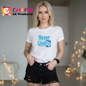 Tricou Never Give Up Font Albastru V4, din bumbac 100% , tricou alb pentru Copii | Dama | Barbat - Img 7
