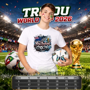 Tricou New Zealand World Cup 2026 Fifa, din bumbac 100%, tricou alb, Copii | Dama | Barbat - Img 6