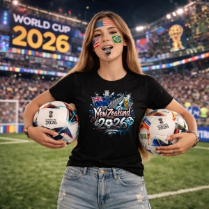 Tricou New Zealand World Cup 2026 Fifa, din bumbac 100%, tricou negru, Copii | Dama | Barbat - Img 9