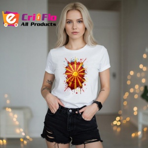 Tricou North Macedonia Steag Splash Art, Copii | Dama | Barbat