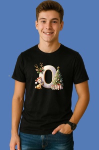 Tricou O Litere Craciun Cu Ren, Brad, Luminite Si Cadouri, din bumbac 100% Copii | Dama | Barbat