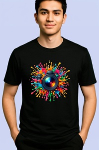 Tricou Obiectiv camera cu efecte splash colorate Copii | Dama | Barbat, culoare negru - Img 2