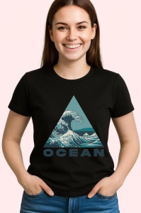 Tricou Ocean Val Poligon Triunghi, Copii | Dama | Barbat, culoare negru - Img 3