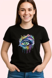 Tricou Ochi mandala curcubeu stil pana, Copii | Dama | Barbat , tricou negru - Img 3