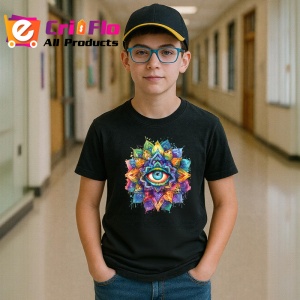 Tricou Ochi mandala prisma amestec acuarela, Copii | Dama | Barbat , tricou negru - Img 6