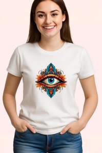 Tricou Ochi verde turcoaz in design abstract cu flori si energie feminina Copii | Dama | Barbat Barbat - Img 3