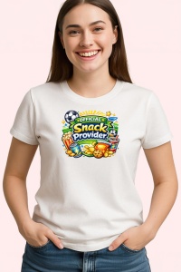 Tricou Official Snack Provider Minge Fotbal Amuzant, din bumbac 100% , tricou alb pentru Copii | Dama | Barbat