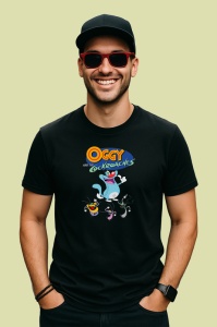 Tricou Oggy si gandacii pisica albastra intr o lupta comica cu gandaci, Copii | Dama | Barbat , tricou negru - Img 4