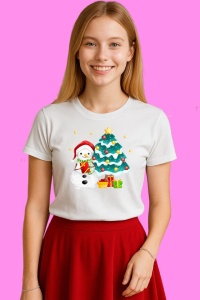 Tricou Om De Zapada Copil Cu Cadouri Si Fundal Albastru, din bumbac 100%, tricou alb, Copii | Dama | Barbat - Img 4