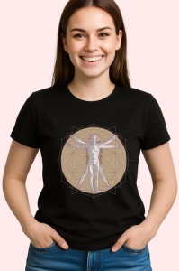 Tricou Omul Vitruvian Stil Geometric, Copii | Dama | Barbat, culoare negru - Img 4