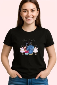 Tricou One Family Illustration, din bumbac 100%, tricou negru, Dama | Barbat