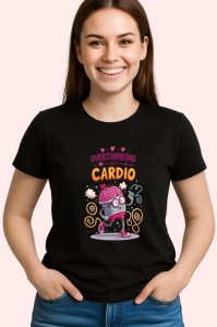 Tricou Overthinking My Cardio Pisica Pe Role, Copii | Dama | Barbat, culoare negru - Img 3