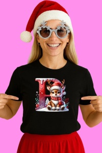Tricou P Litera Craciun Cu Ren Si Fulgi, din bumbac 100% Copii | Dama | Barbat - Img 2