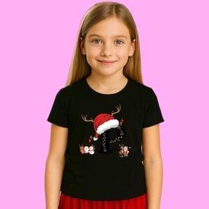 Tricou P Litera Cu Luminite Reni Si Mos Craciun, din bumbac 100% Copii | Dama | Barbat - Img 2