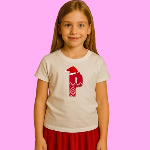 Tricou P Litera Rosie Cu Caciulita Si Inimioare Albe, din bumbac 100% Copii | Dama | Barbat - Img 3