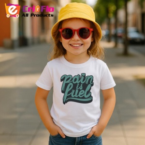 Tricou Pain Is Fuel Text Gri Stilizat V1, din bumbac 100% , tricou alb pentru Copii | Dama | Barbat - Img 5