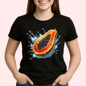 Tricou Papaya in val acvatic, Fructe, Copii | Dama, culoare negru - Img 2