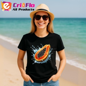 Tricou Papaya in val acvatic, Fructe, Copii | Dama, culoare negru - Img 11