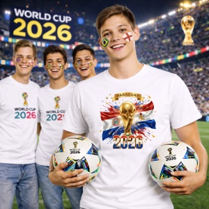 Tricou Paraguay World Cup 2026 Fifa V2, din bumbac 100%, tricou alb, Copii | Dama | Barbat - Img 7