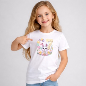 Tricou Paste 67 Iepuras Oua Colorate Pastel Cute, din bumbac 100%, tricou alb, Copii | Dama | Barbat