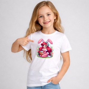 Tricou Paste Ariel Mica Sirena Iepuras Paste Oua Colorate, din bumbac 100%, tricou alb, Copii | Dama | Barbat - Img 2